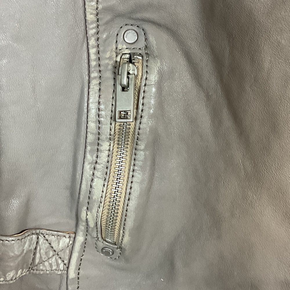 Women's Mauritius Sofia RF Lambskin Leather Biker Moto Jacket Distressed Grey 8 - Picture 7 of 16